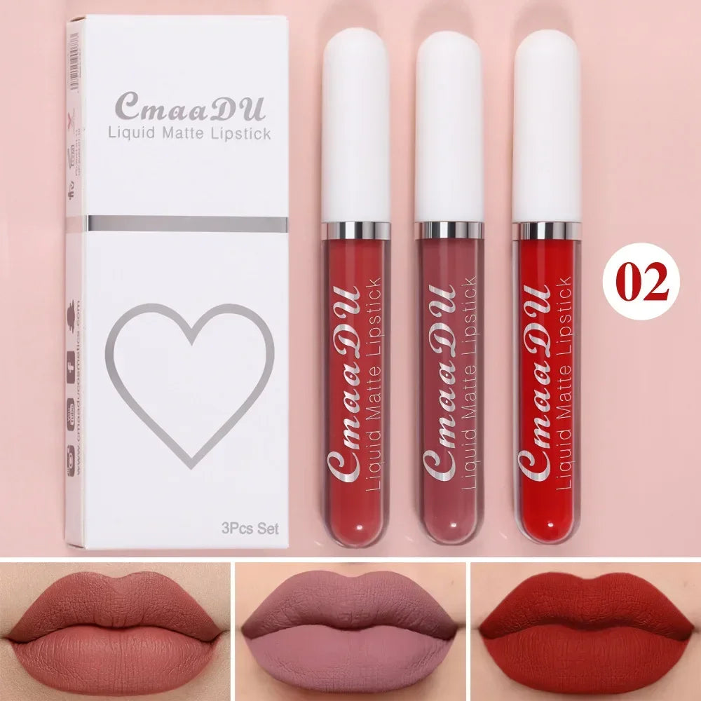 Set of four Blushimmer liquid lipsticks in black, blue, purple, and green with matte finishes and nude lip tint stain.