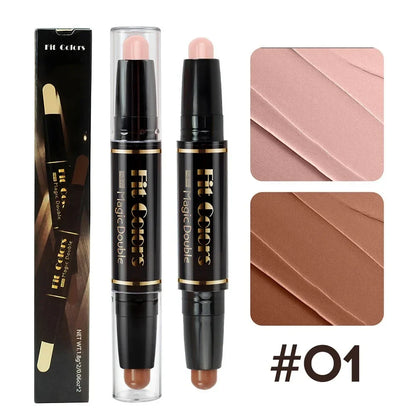 Blushimmer double-head highlight and shadow stick face contouring pen with foundation and concealer for makeup and beauty.