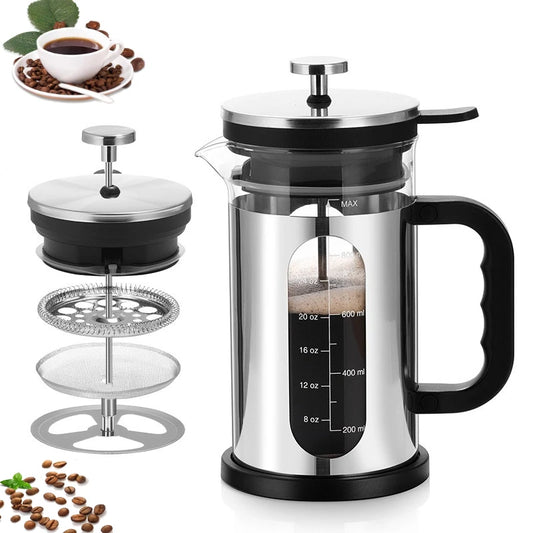 1000ml French Press Coffee Maker Durable Glass Coffee Pot with Reusable Filters Heat-resistant Household Coffee Bar Accessories