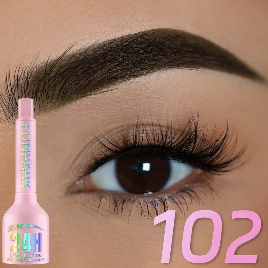 Blushimmer 3D dye eyebrow pencil in black, brown, and natural shades with brush for waterproof, anti-smudge eyebrow enhancement.