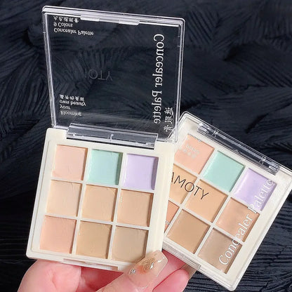 Blushimmer 9-color concealer palette with multiple shades for covering freckles, acne marks, dark circles, and brightening skin.