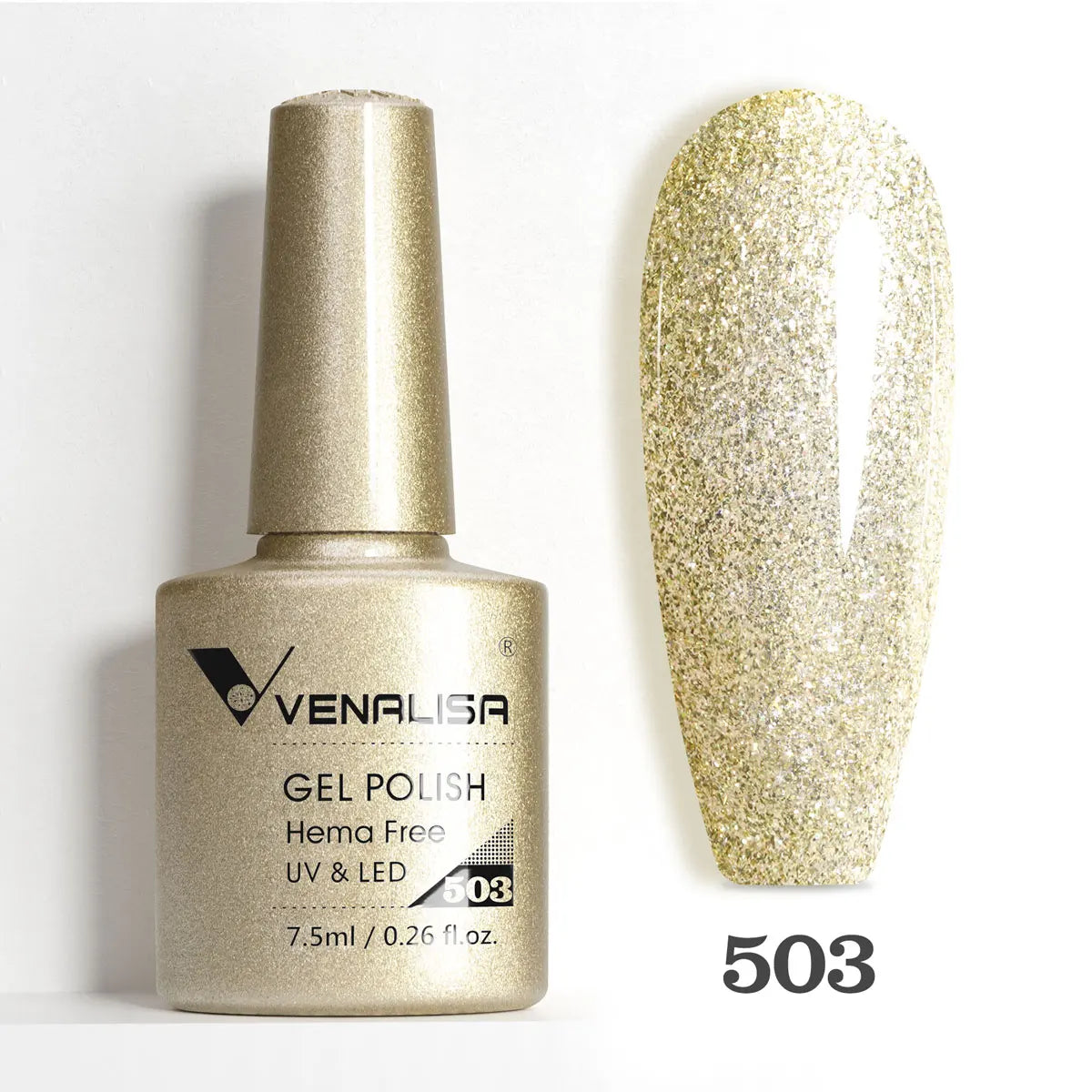 Venalisa HEMA TPO free nail gel polish with glitter in pink nude, full coverage, soak-off UV LED gel from Blushimmer collection.