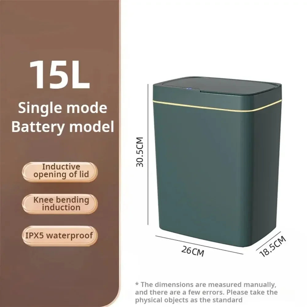 15L Smart Bathroom Trash Can with Lid Touchless Narrow Smart Sensor Garbage Bin for Home Kitchen Automatic Electronic Trash Bin