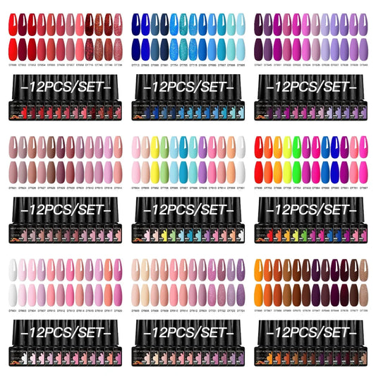 Blushimmer 12-piece all-season nail gel polish set with multicolor shades, UV and LED compatible, HEMA free, long-lasting for women