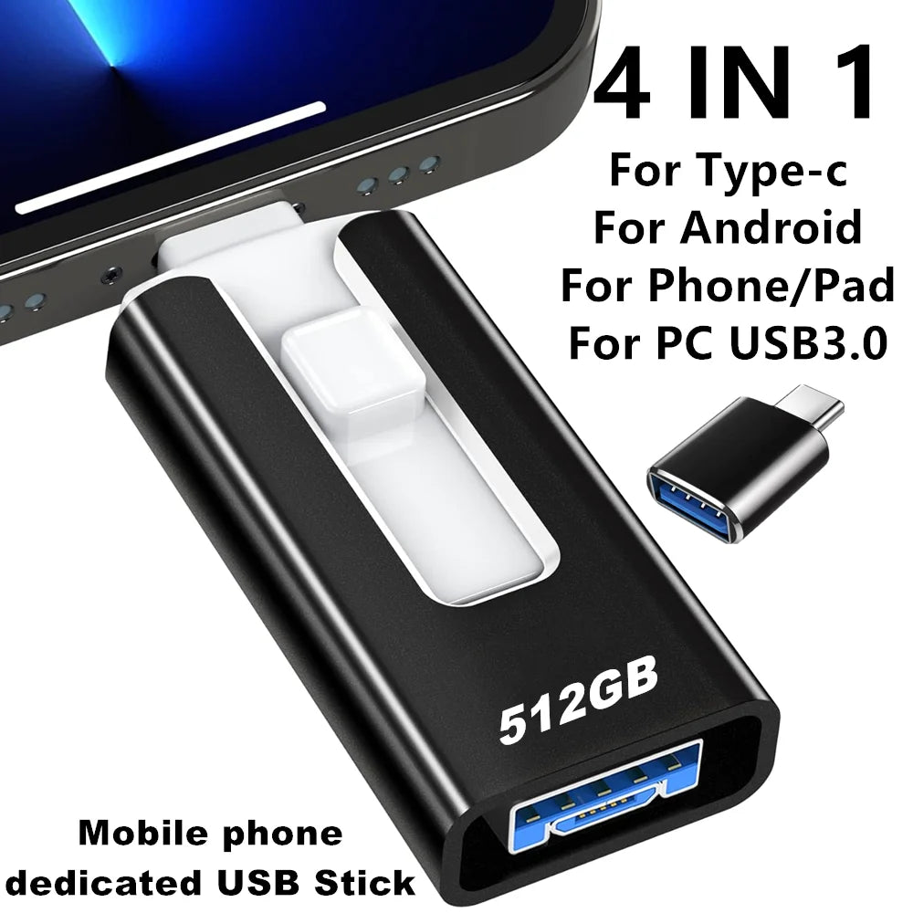 512GB Photo Stick for iPhone Flash Drive 256GB Memory Stick Storage Videos Files Backup Compatible with iPad Android PC Free app