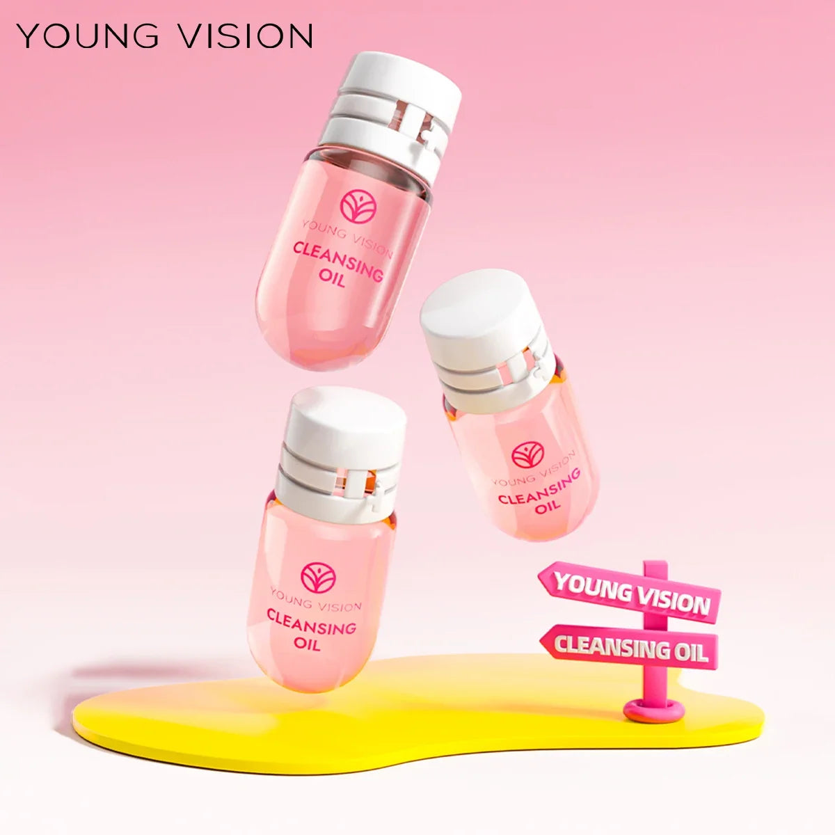 Set of five or ten Blushimmer Young Vision cleansing oils with rose flower scent, gentle makeup remover and pore cleanser.