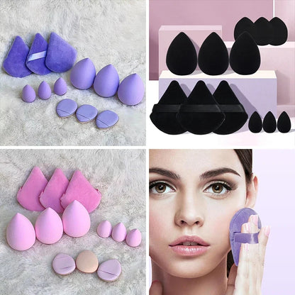 Set of 12 Blushimmer powder puff face sponges, soft velour triangle makeup applicators for setting powder and foundation blending.