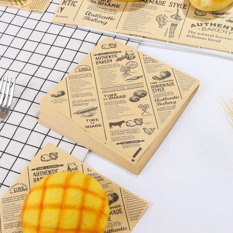 10/20/50Sheets Food Wrapping Paper Newspaper Design Sandwich Burger Fries Fried Food Wrapping Paper Plate Mat Oil Waxed Paper