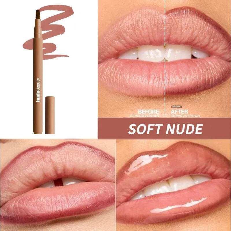 Blushimmer Huda Beauty soft glow liquid blush and shiny lip gloss in cotton candy and bubblegum shades, with concealer and lipstick.