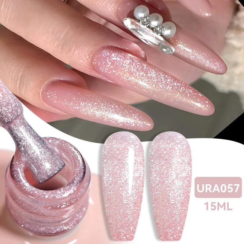 Blushimmer UR Sugar 15ml translucent white gel polish for semi-permanent UV nail art, soak-off, with a milky jelly finish.
