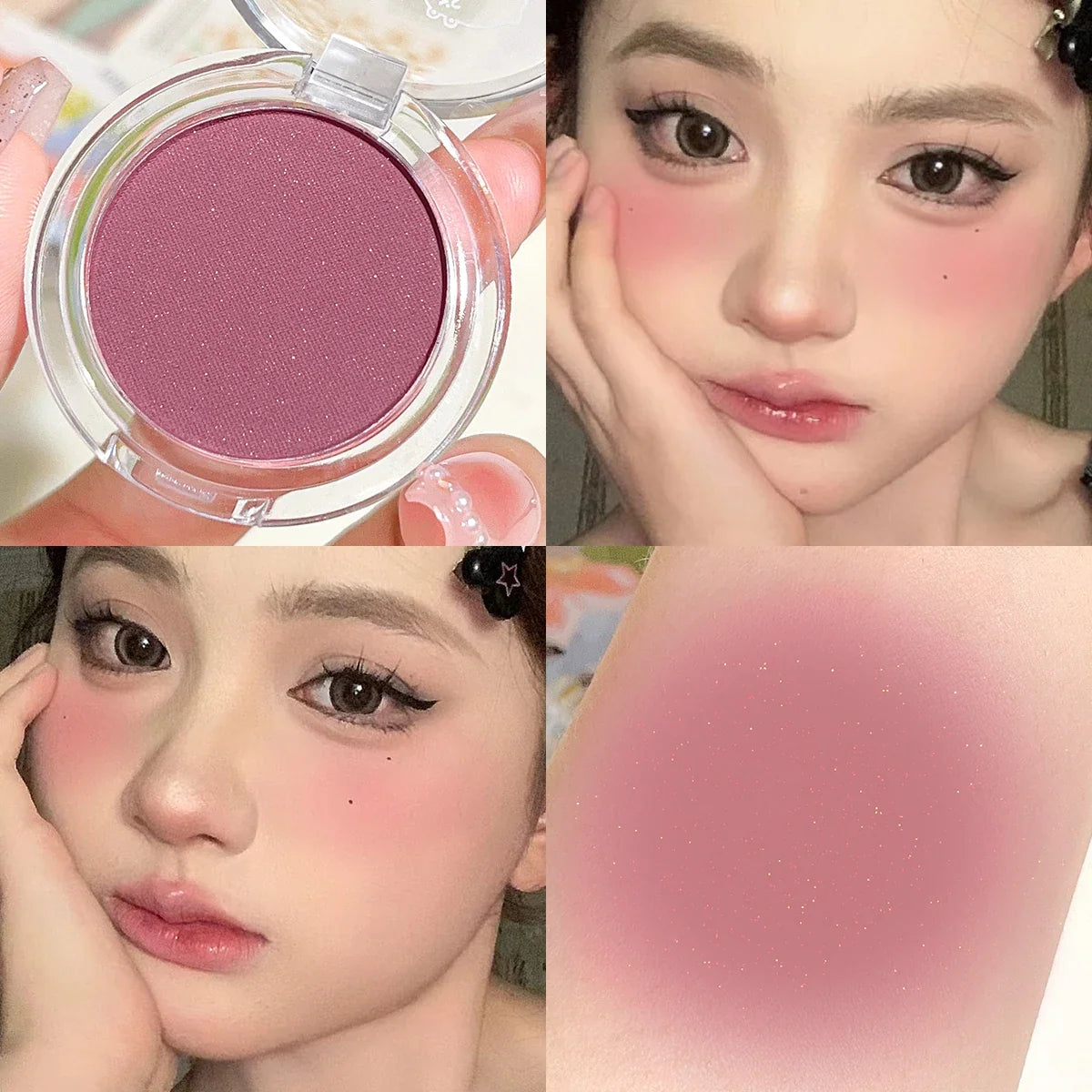 Blushimmer HISYI slightly tipsy matte blush plate with fine micro flash in natural color for a subtle, monochrome makeup look.