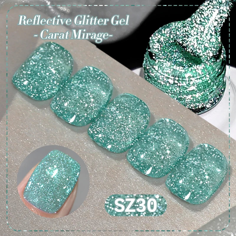 Silver Carat Mirage glitter gel nail polish by Blushimmer with sparkling ultra-shine finish, UV soak-off gel for nail art.