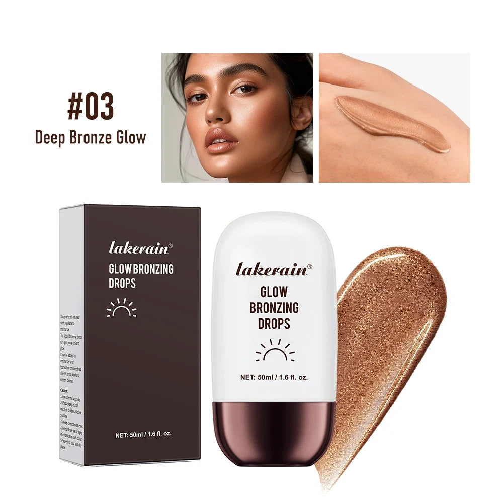 Blushimmer Glow Bronzing Drops face serum with liquid bronzer, hydrating formula for a radiant summer glow on the skin.