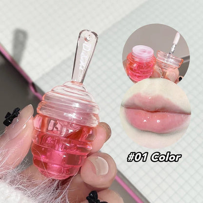 Blushimmer Small Honeypot Lip Oil with moisturizing water lip balm, featuring a cute honey pot design and soft, glossy finish