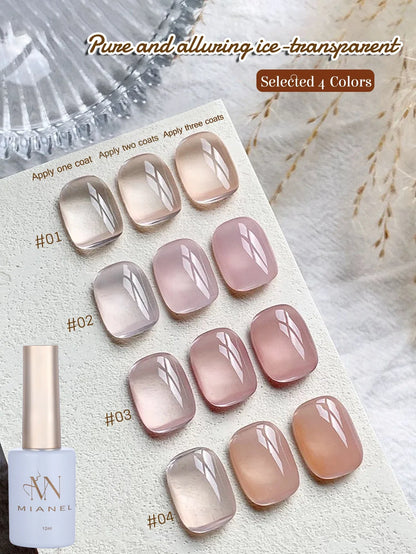 Blushimmer MIANEL 12ml Japanese style fairy gel nail polish in white pink nude and ice clear shades for summer nails.