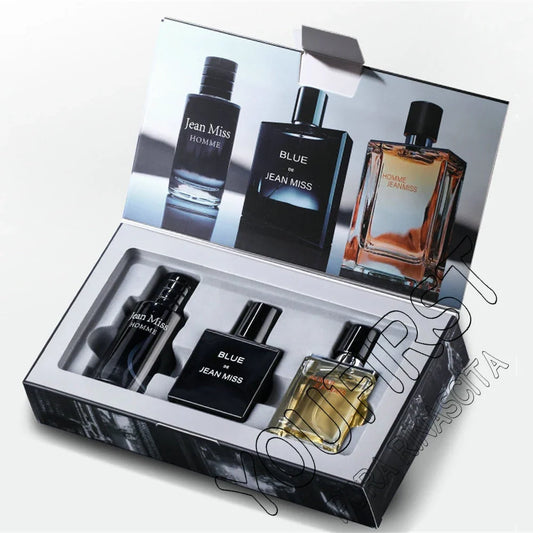 Blushimmer men's perfume gift set with three 90ml colognes featuring elegant bottles and sophisticated packaging.