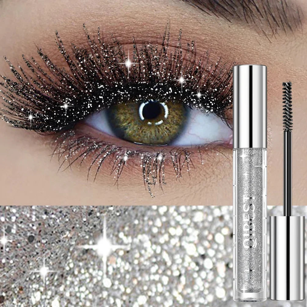 Blushimmer diamond mascara with shimmering galaxy sequins, quick-dry, sweat-proof, curling, thick, glitter eyelashes for glamorous eye makeup.