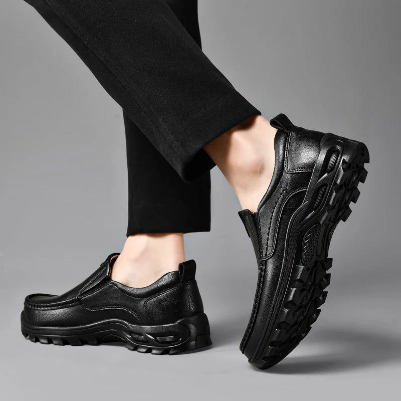 Mens Slip On Leather Casual Shoes Oxfords Flats Loafers Driving Moccasins Black Brown Spring Autumn