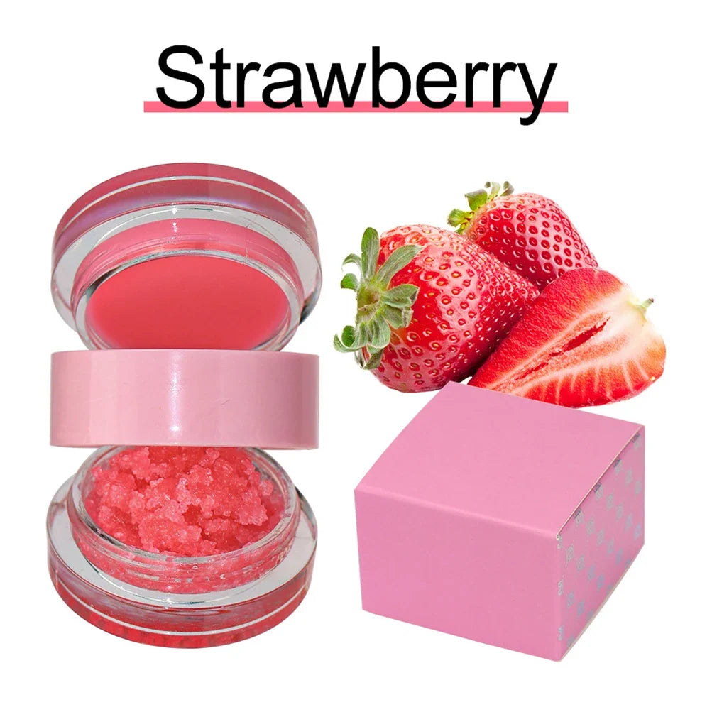 Blushimmer vegan fruit lip scrub and moisturizer in a 2-in-1 lipstick tube, with a sugar lip scrub and custom logo design.