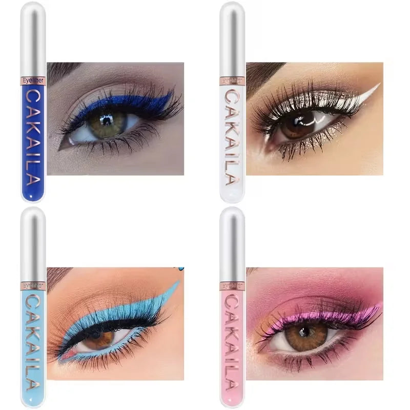 Set of eight waterproof eyeliner pens by Blushimmer featuring glitter and matte finishes for vibrant eye makeup looks.