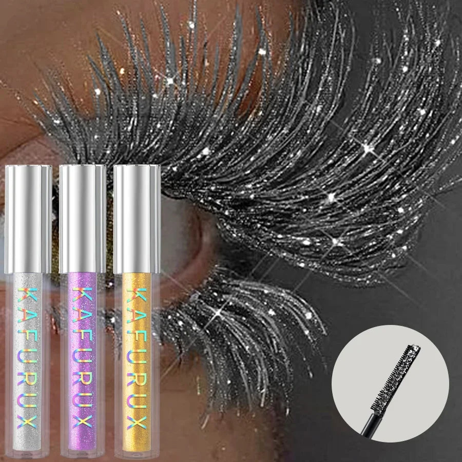 Blushimmer Diamond Shine Waterproof Volume Curl Mascara with glitter snow effect, smudge-proof eye makeup for women.