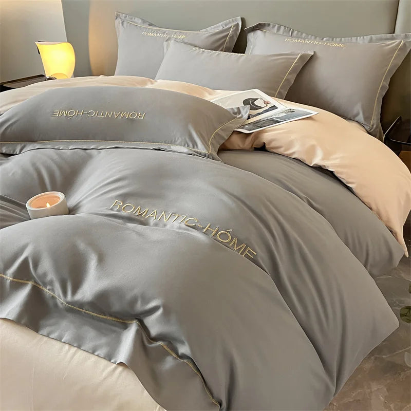 1 Set Cotton Bedding Set with Duvet Cover Bed Sheet Pillowcase Luxury  Bedsheet Solid Color King Queen Full Twin Size