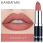 Blushimmer Handaiyan 12-color matte velvet lipstick set with long-lasting waterproof, non-stick cup, vibrant lipstick shades displayed.