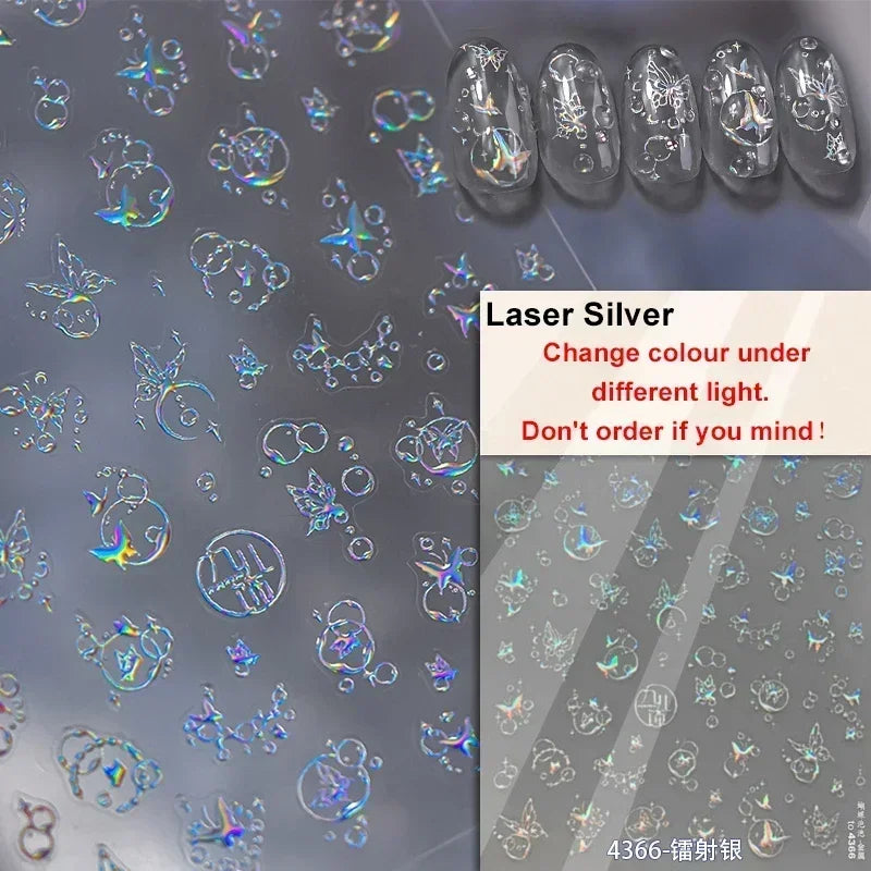 Blushimmer Jelly Butterfly 5D nail art sticker with rhinestones and shiny insect design for DIY manicure decoration.