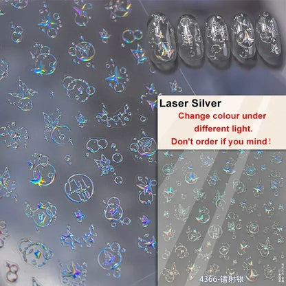 Blushimmer Jelly Butterfly 5D nail art sticker with rhinestones and shiny insect design for DIY manicure decoration.