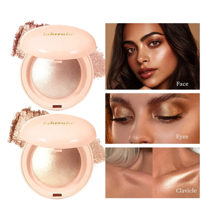 Blushimmer face highlighter powder with baked shimmer for a silky, glowing, long-lasting, waterproof makeup contour and glow.