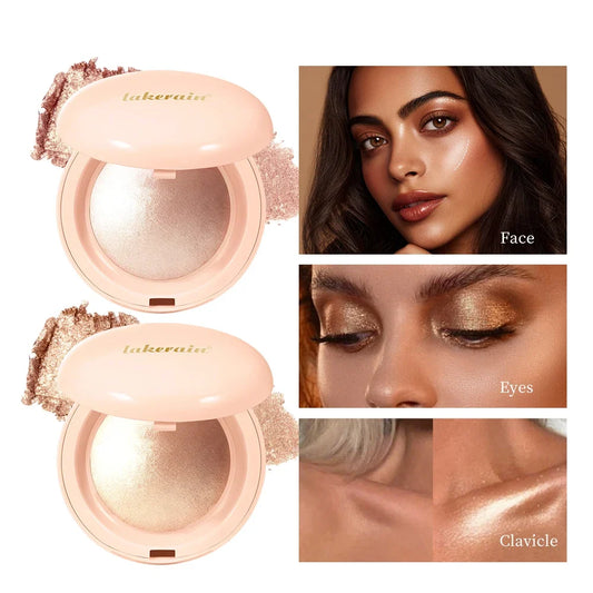 Blushimmer face highlighter powder with baked shimmer for a silky, glowing, long-lasting, waterproof makeup contour and glow.