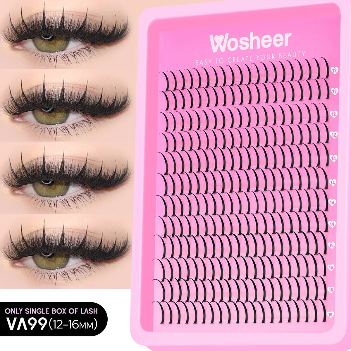 Blushimmer WOSHEER Lash Clusters Kit with spiky eyelash extensions and manga-style volume clusters for DIY lash extensions.