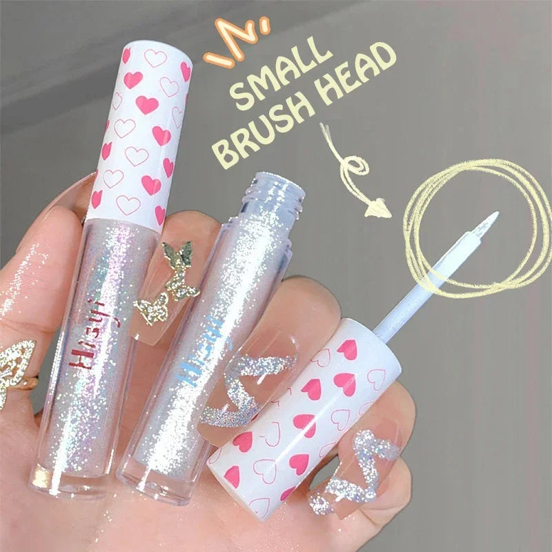 Blushimmer liquid eyeshadow highlighter with waterproof, ultra-shiny monochrome glitter for long-lasting silkworm eye looks.