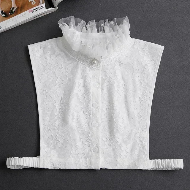 Fashion 2025 Front Tie White Fake Collar for Women Stand Detachable Collar Fake Girls Vintage Lace Ladies False Blouse Collar