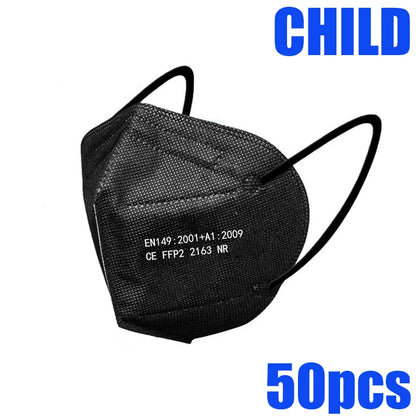 50-100pcs 5Layers Kids Facemask KN95 Mask Child Disposable Mask Virus Mouths Fpp2 Covers Dust Full Face Masks Non-woven Fabric