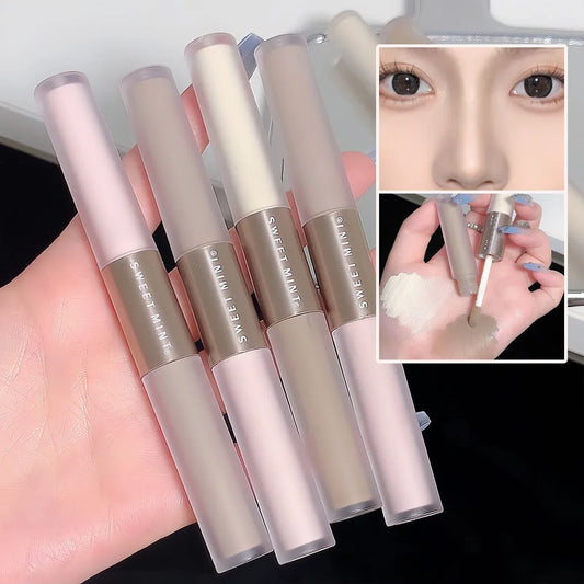 Blushimmer liquid contouring stick with high gloss finish, featuring warm gray-brown shade for nose shadow, face bronzer, and highlighter.