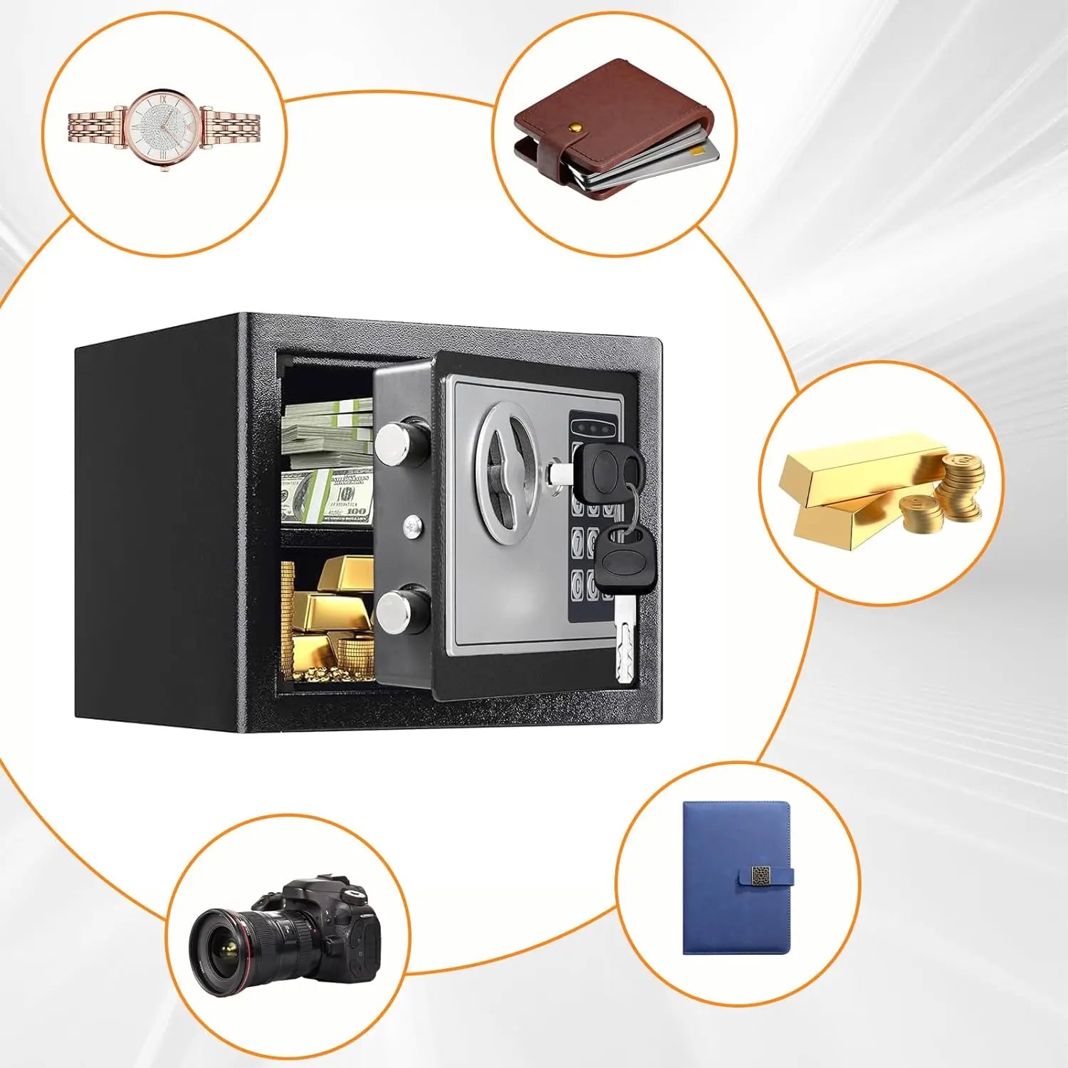 Electronic Safe Box with Keypad & Key, Mini Security Safe for Home Cash, Portable Small Lockbox for Kids & Office Use
