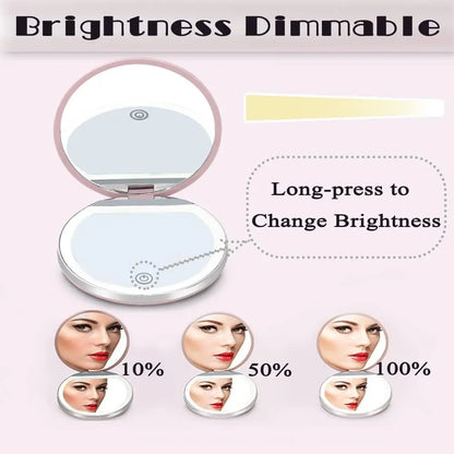 Blushimmer rechargeable LED compact mirror with 1X/3X magnification, handheld travel mirror with built-in lights.