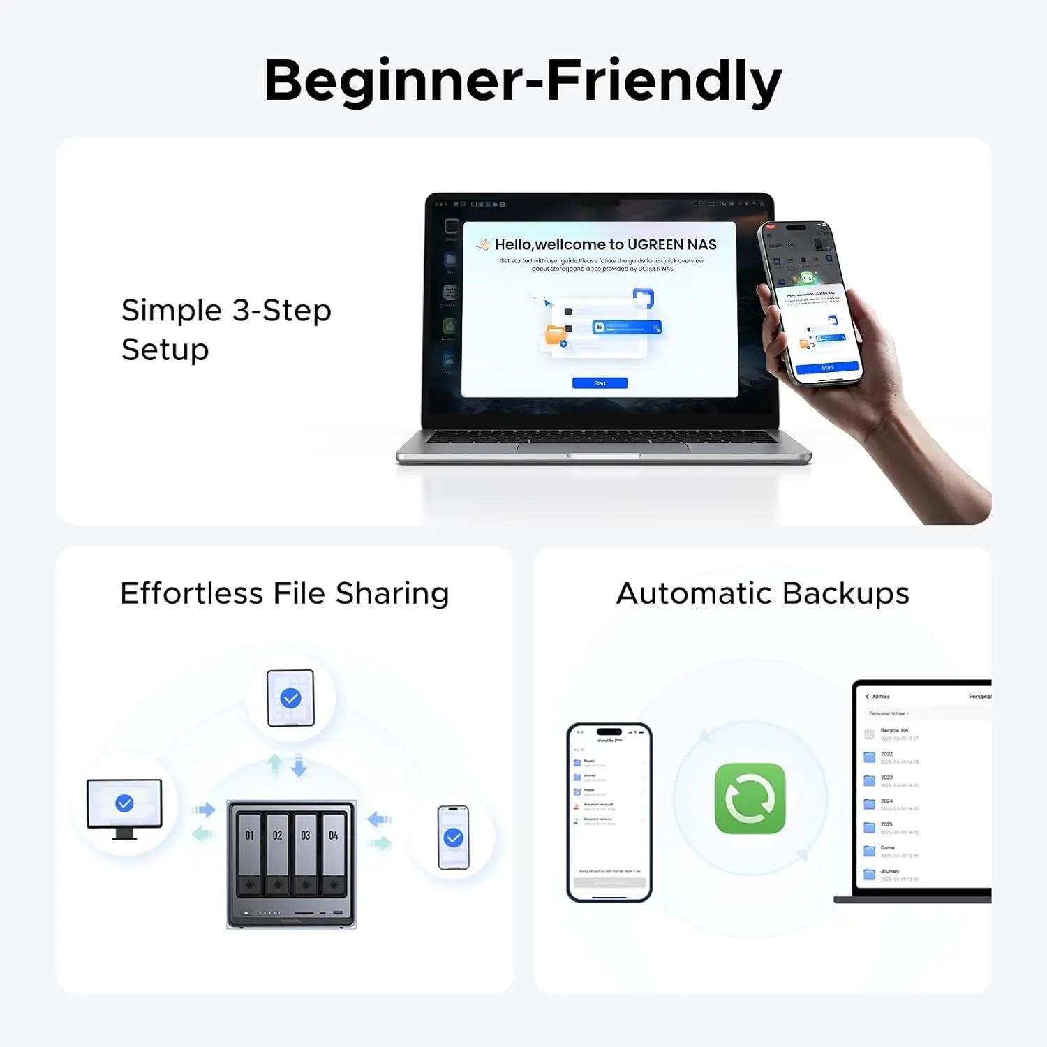 NASync DXP4800 Plus 4 Bay Desktop NAS l Pentium Gold 8505 5 Core CPU 4K 60Hz Network Attached Storage
