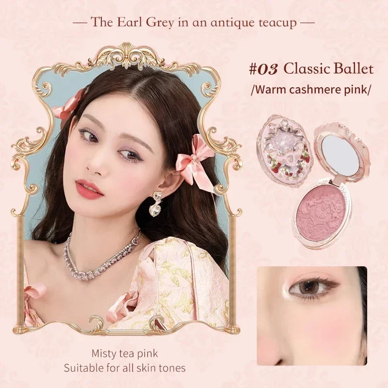Blushimmer Flower Knows Strawberry Rococo Embossed Blush Powder Berry Mary palette with pink and berry tones, professional makeup product.