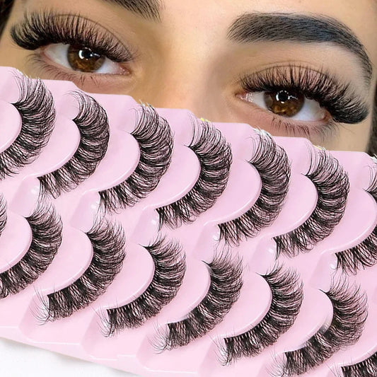 10 pairs of Blushimmer 6D fluffy faux mink false eyelashes with wispy, dramatic cat eye effect for makeup extension.