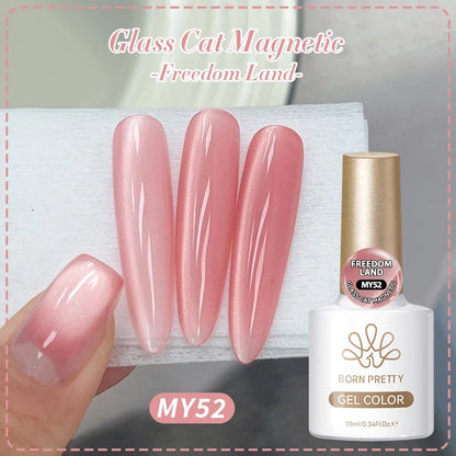 Pink glass bead cat magnetic gel nail polish by Blushimmer, featuring spring moonlight jelly crystals for semi-permanent manicures.