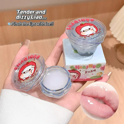 Blushimmer Shaqinuo Jelly Lip Mask in a red jar, moisturizing and hydrating lip balm with fruit scent, suitable for dry, chapped lips.