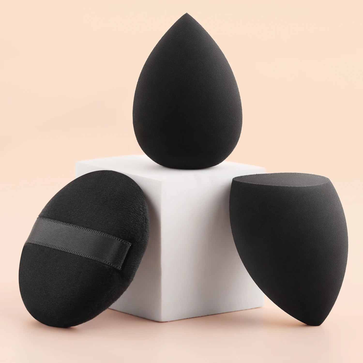  8Pcs Black Long Tube Light Bristle Face Eye Brush Set + 2 Beauty Sponges 1 Puff, Powder/Blush/Eyeshadow Brush