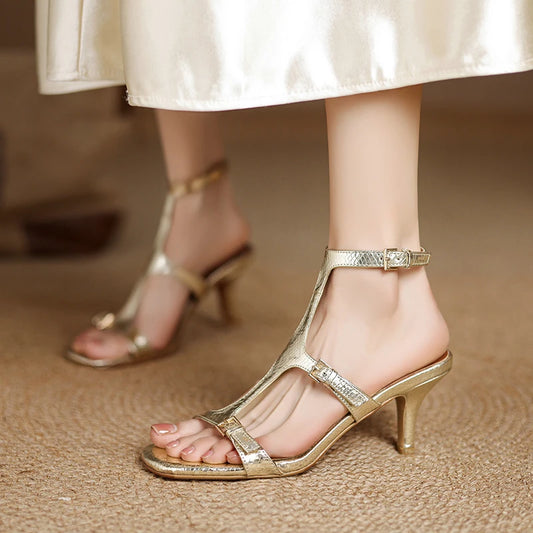 2025 new Summer Women Sandals Microfiber Shoes for Women Sexy High Heel Shoes Vintage Roman Sandals Designer Shoes