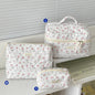 Cute quilted cotton makeup bag by Blushimmer, portable zipper cosmetic organizer in box shape for women and girls.