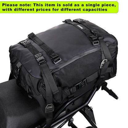 Rhinowalk motorcycle saddle bag, waterproof 10/20/30L side luggage bag with multiple compartments for cycling and riding gear.