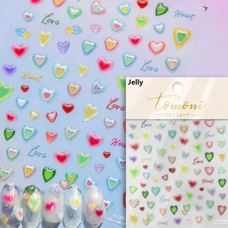 Colorful Cat's Eye 5D gradient European love heart gem nail art stickers with crystal and geometric designs by Blushimmer.