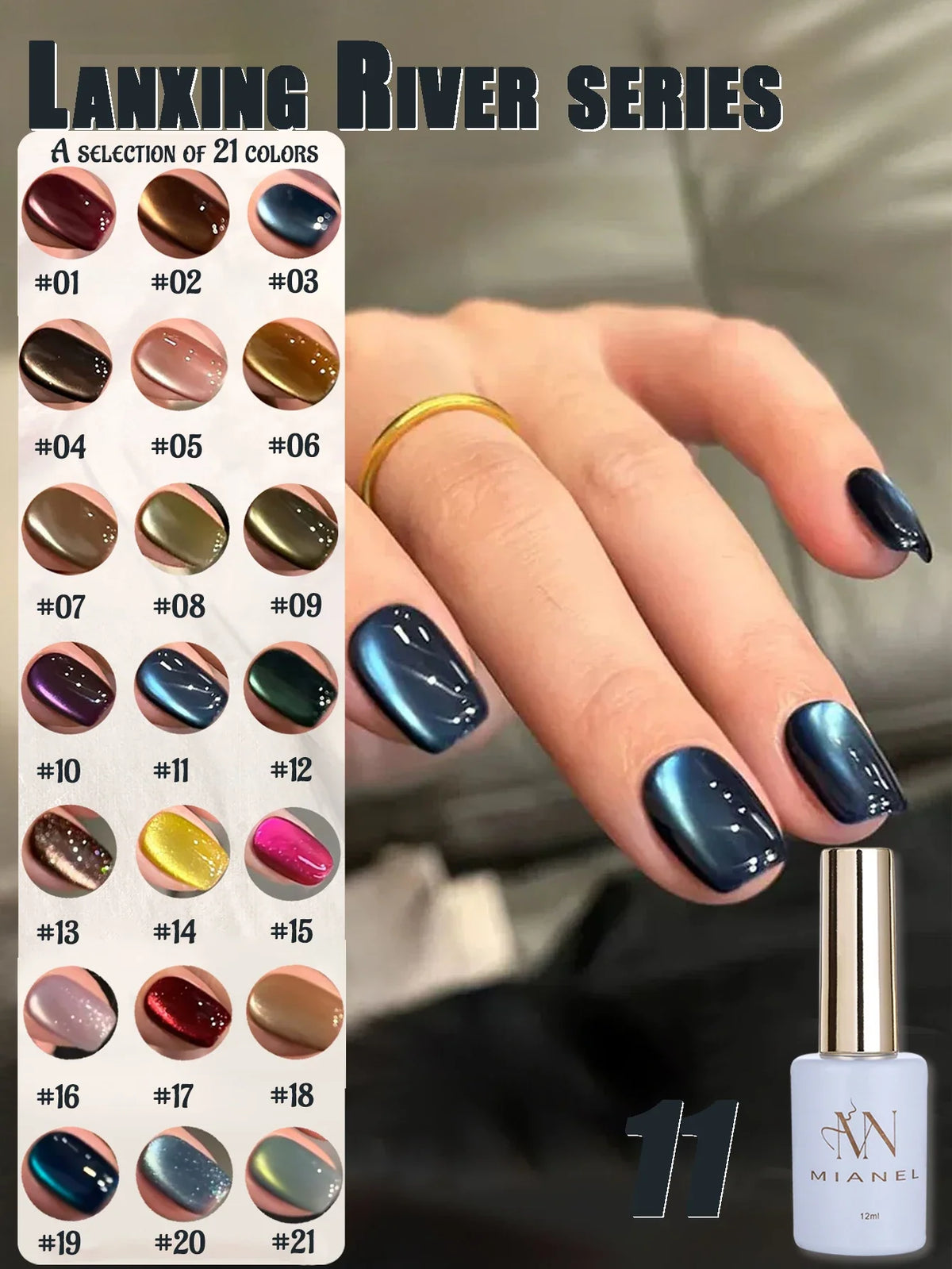 Blushimmer MIANEL 12ml Emperor Green cat eye gel nail polish, showing green shade with a smooth, glossy finish.