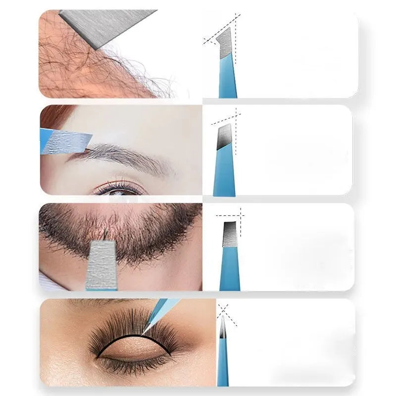 Blushimmer stainless steel colorful eyebrow tweezer with slanted tip for precise hair removal and makeup application.